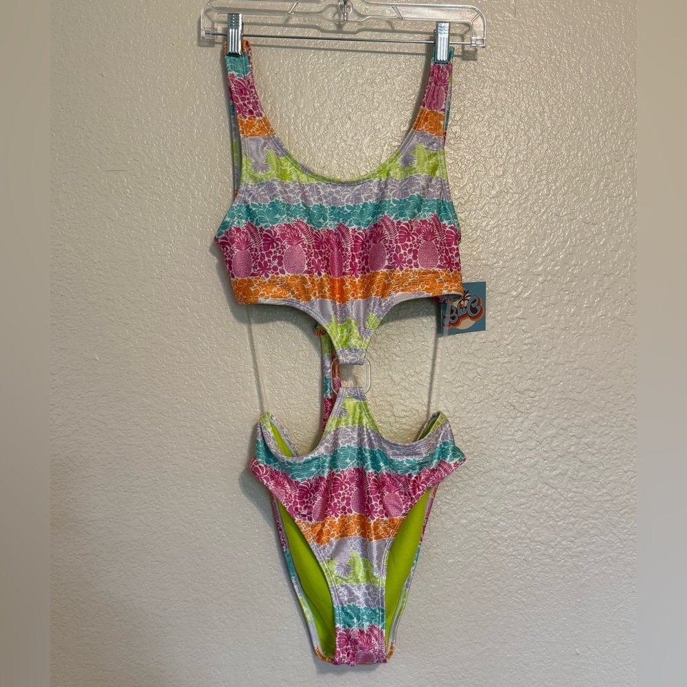 NWT BLU C Vibrant Multicolor Cutout One-Piece Swimsuit - Picture 7 of 10